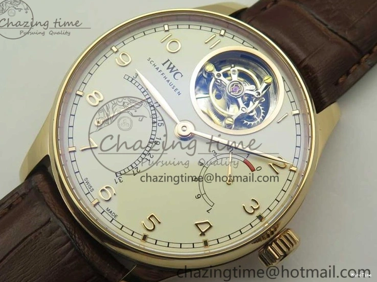 MIROTIME 0223 Portuguese Tourbillon IW504602 RG ZF Best Edition White Dial on Brown Leather Strap Stretchable 7178